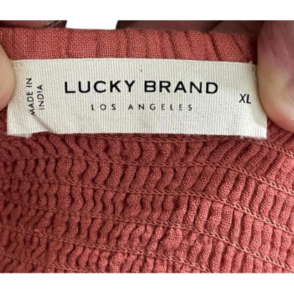 LUCKY BRAND BOHO BURNT ORANGE MIDI DRESS CROCHET BODICE SZ XL - Picture 4 of 4